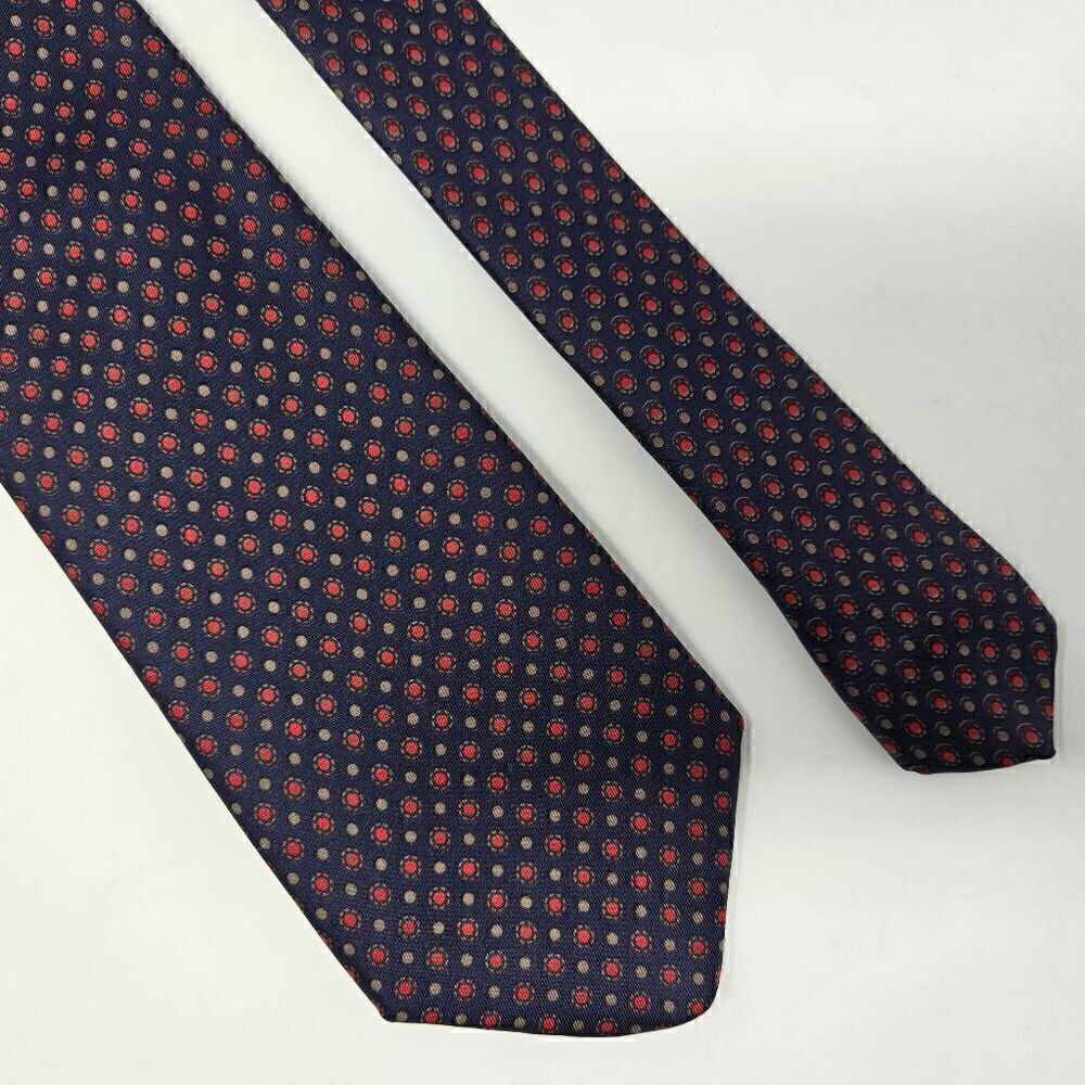 PAULINE TRIGERE VINTAGE SILK TIE BLUE BROWN RED POLKA DOT SMOOTH SATIN 3" X 55"